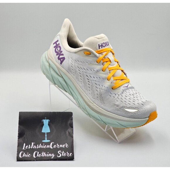 Hoka One One Women's White Yellow Mesh Clifton 8 Running Shoes Size 10B 2658 - Picture 15 of 16